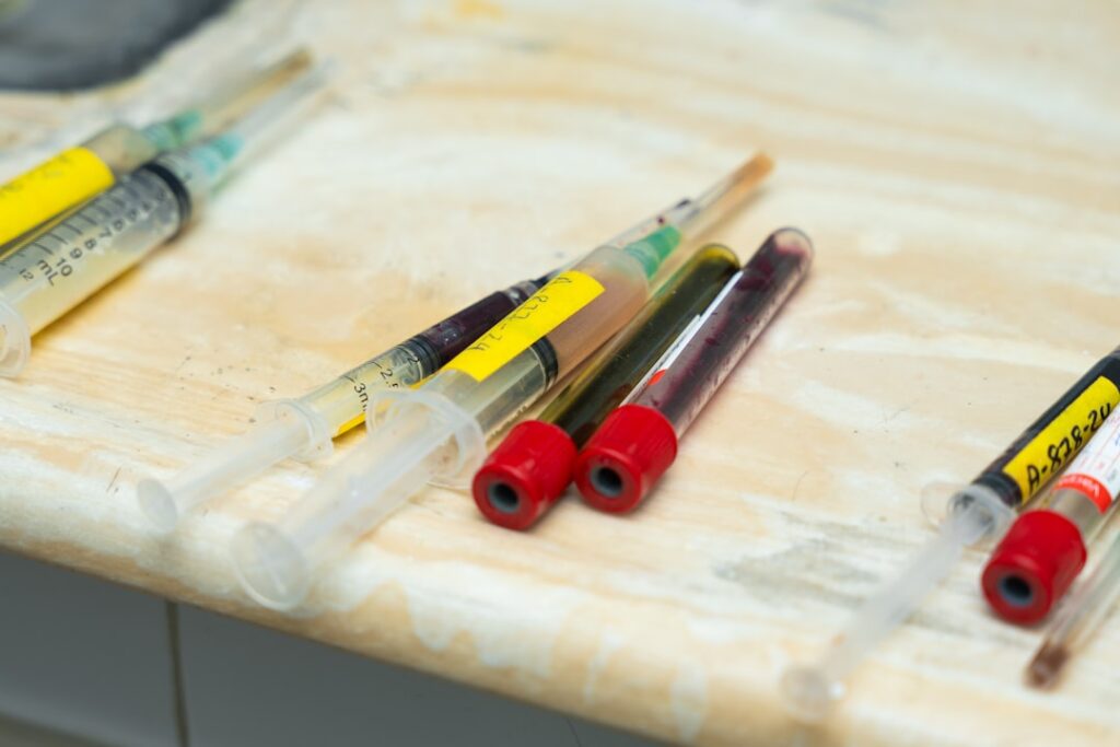 a group of medical supplies sitting on top of a counter